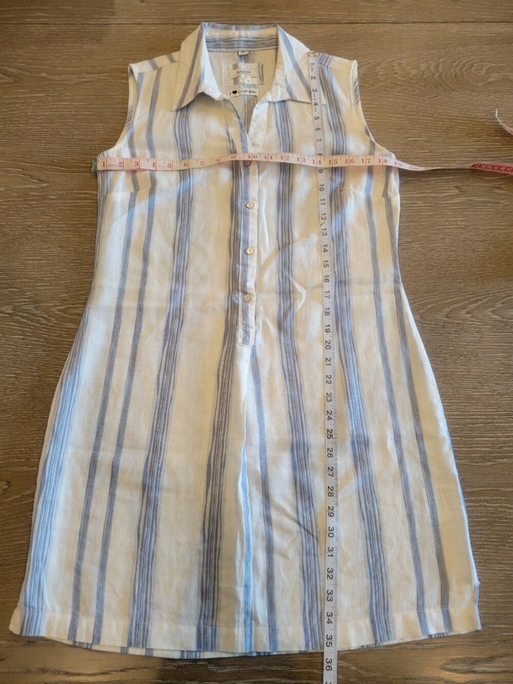 MALVIN Hamburg Germany Blue White Striped Linen Ramie Sleeveless Dress US 8 - Picture 5 of 5